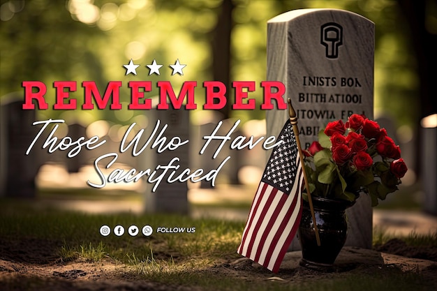 PSD mała amerykańska flaga i nagrobek na cmentarzu narodowym