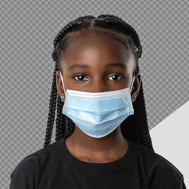 PSD mała czarna dziewczyna nosi maskę twarz png odizolowany na przezroczystym tle
