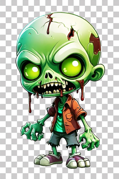 PSD mała postać z kreskówki zombie na przezroczystym tle