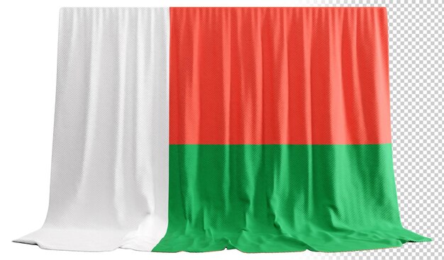 Занавес с малагасийским флагом в 3d-рендеринге культурного разнообразия мадагаскара
