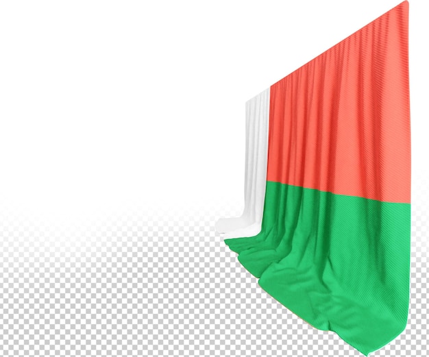 PSD Занавес с малагасийским флагом в 3d-рендеринге культурного разнообразия мадагаскара