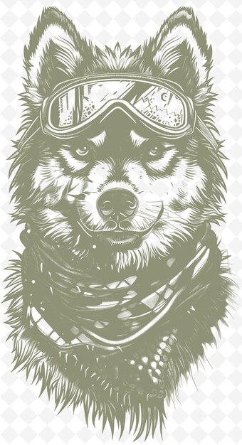 PSD malamute dog with a winter scarf and goggles looking ready f zwierzęta sketch art kolekcje wektorowe