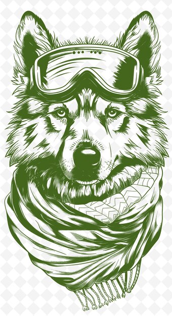 PSD malamute hond met een winter sjaal en bril die er klaar uitziet f dieren sketch art vector collecties