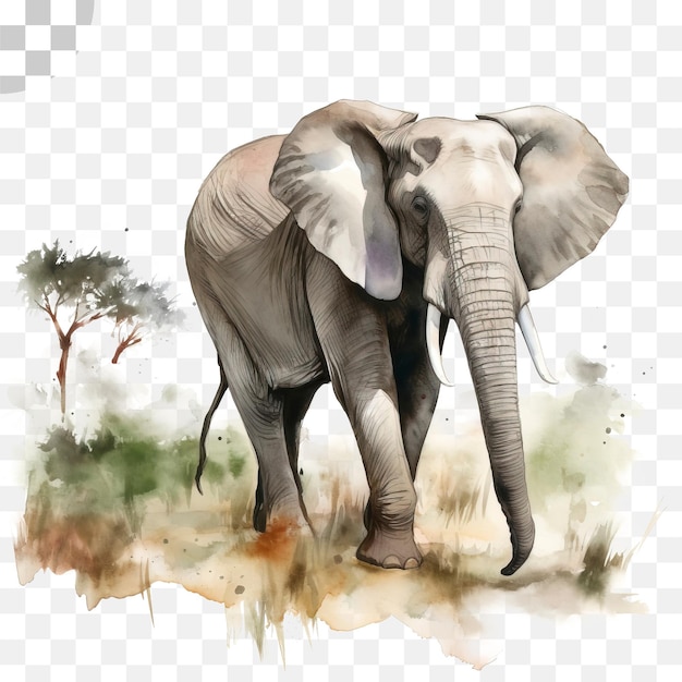 PSD malarstwo akwarelowe słonia-słoń w dżungli png do pobrania