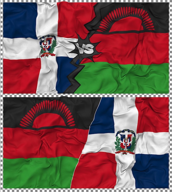 Malawi vs Dominican Half Combined Flag Cloth Bump Texture Rendering 3D (Malawi przeciwko Dominikanie)