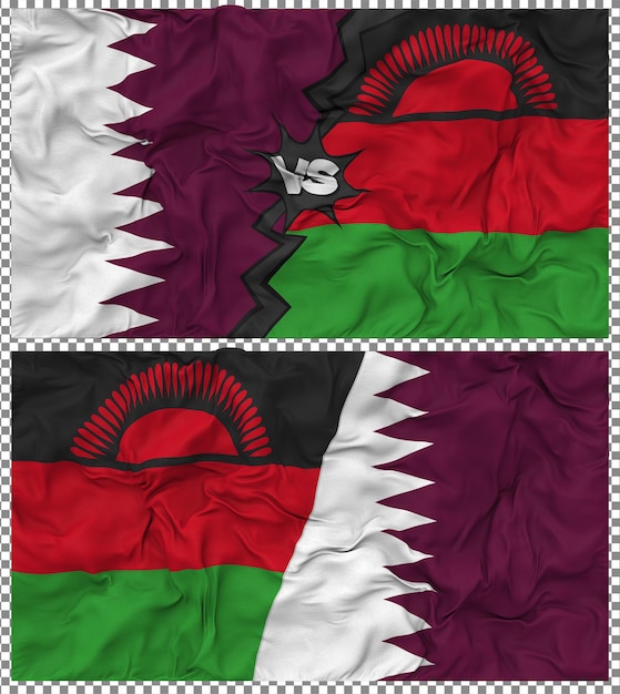malawi vs qatar half combined flag cloth bump texture 3d rendering