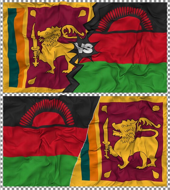Malawi vs Sri Lanka Half Combined Flag Cloth Bump Texture 3D Rendering