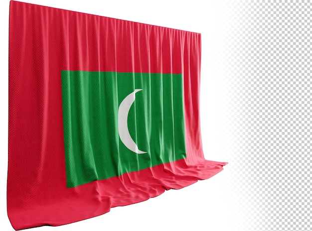 PSD 몰디브의 자연미를 담은 3d 렌더링의 몰디브 깃발 커튼