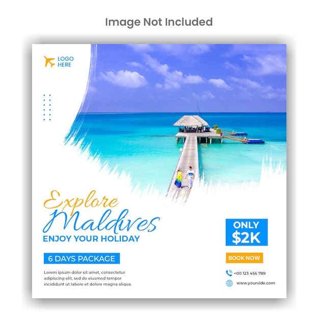 PSD social media dell'agenzia di viaggi delle maldive o design del modello di post di instagram