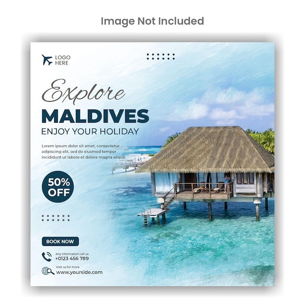 Social media dell'agenzia di viaggi delle maldive o design del modello di post di instagram