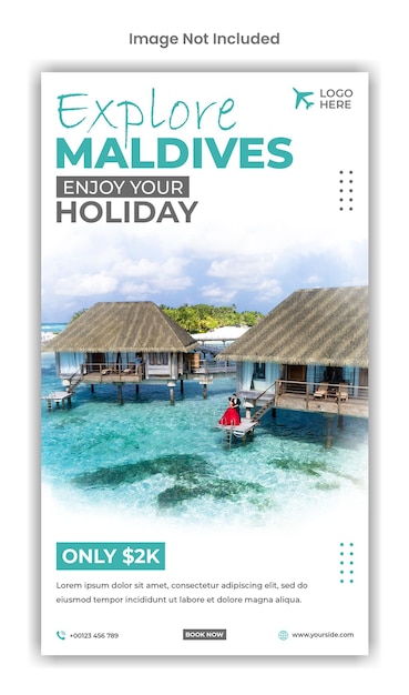 PSD design del modello di storia di instagram dei social media di viaggio alle maldive