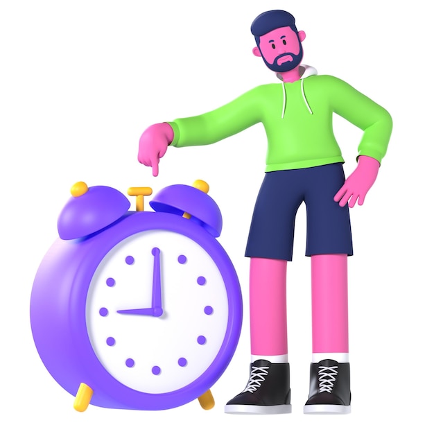 PSD male 3d character agency schedule deadline timer alarm