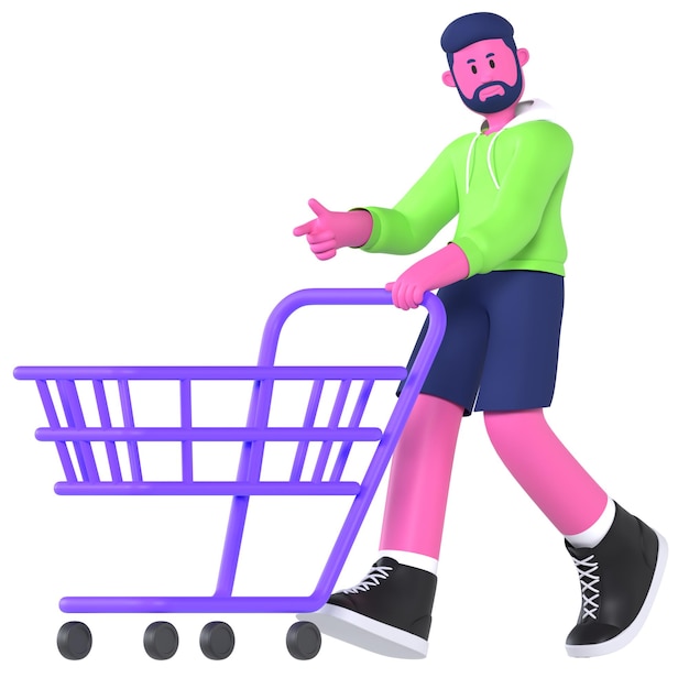 PSD male 3d character agency shopping cart