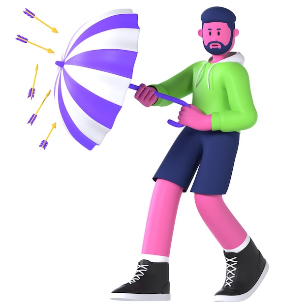 남성 3d 캐릭터 에이전시 우산 화살 보험 보호