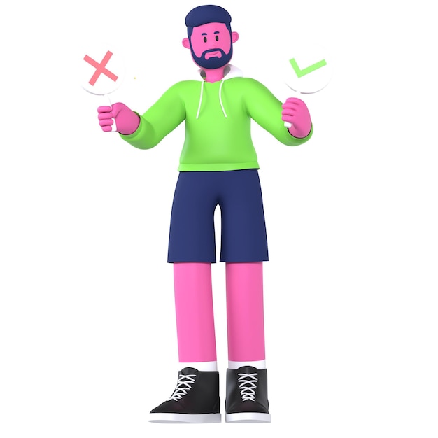 男性 3D キャラクター エージェンシー はい または いいえ サイン