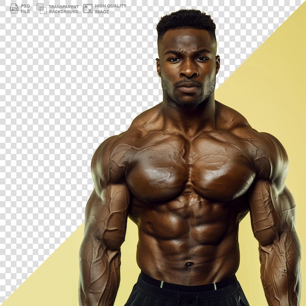 PSD male athlete flexing muscle isolated on transparent background