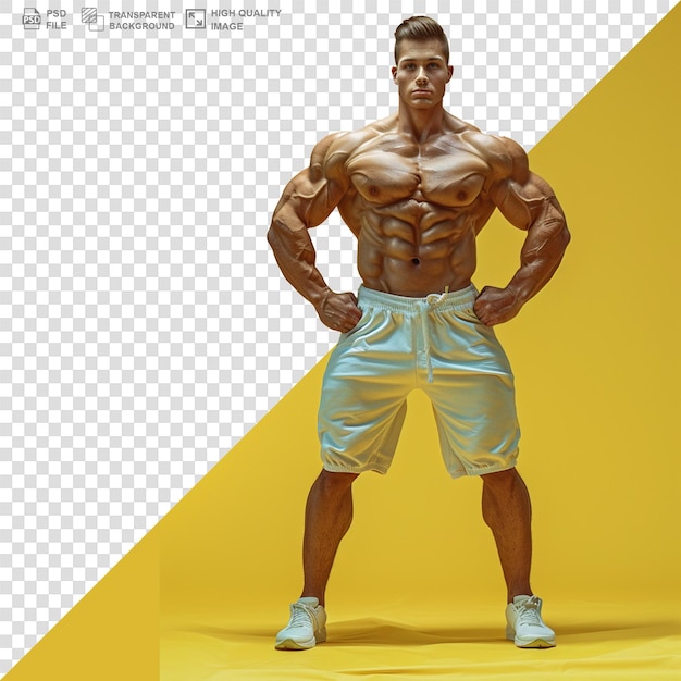 PSD male athlete flexing muscle isolated on transparent background