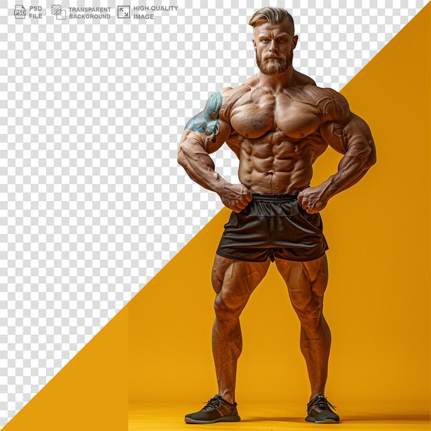 Male athlete flexing muscle isolated on transparent background