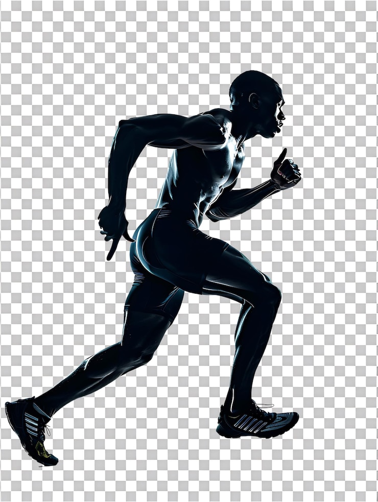 PSD male athlete running from the side isolated on a transparent background