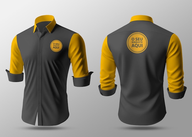 Male black and yellow shirt with long arm front and back view mockup design