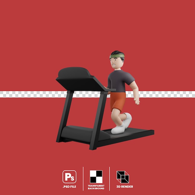 PSD male cartoon character running on treadmill isolated