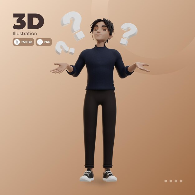 Male character confused 3d illustration