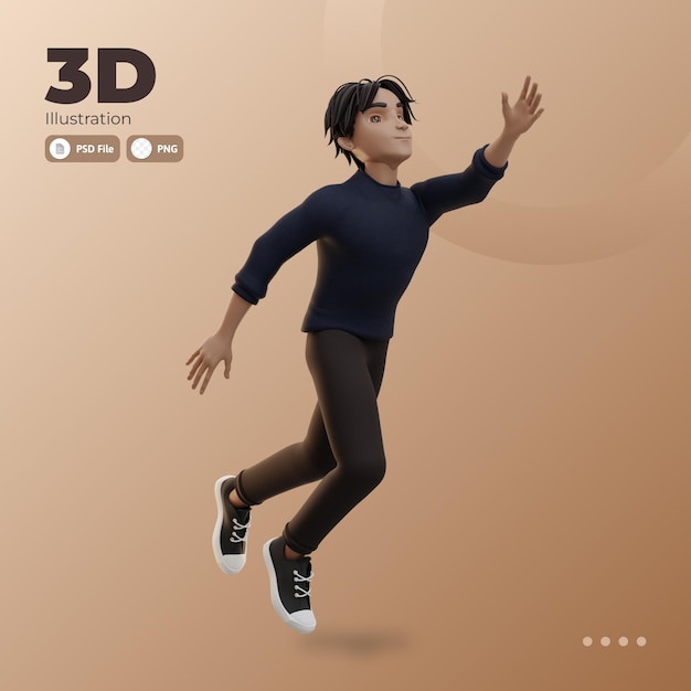 PSD male character flying 3d illustration