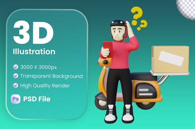 Male delivery courier confused 3d illustration