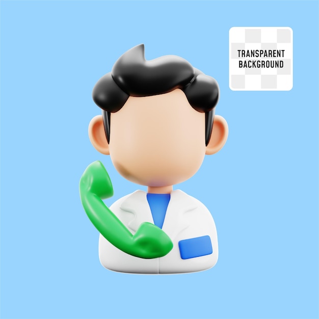 PSD male doctor call by telephone consultation treatment medical hospital 3d icon illustration render design