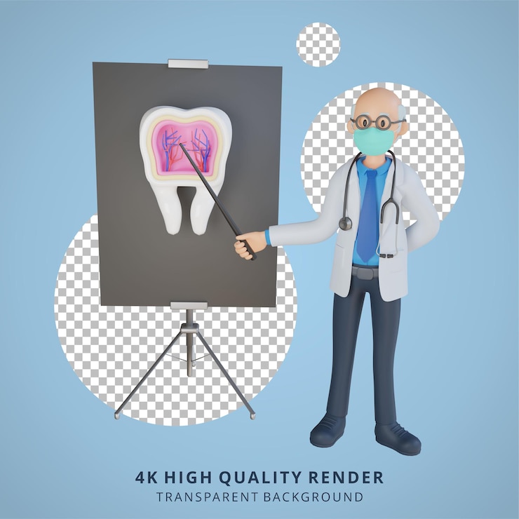 PSD male doctor wearing a mask presenting with the board 3d character illustration