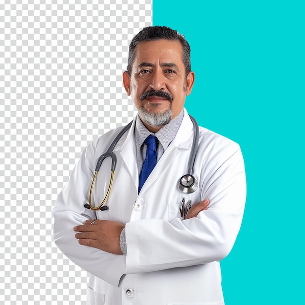 PSD male doctor with stethoscope realistic photo on isolated transparent background psd