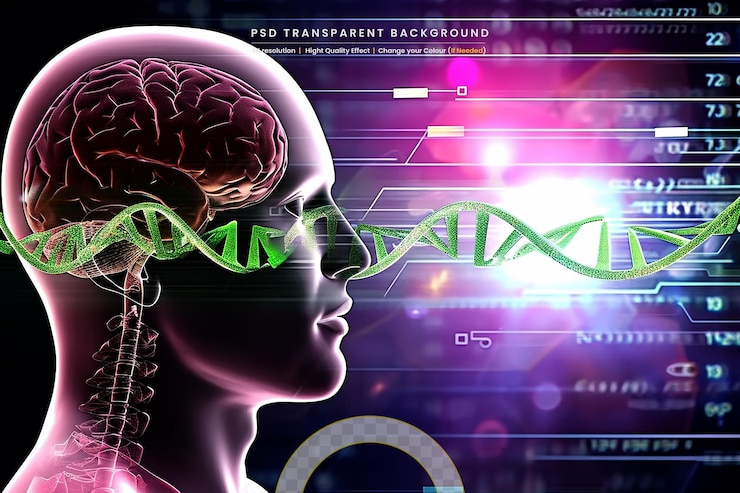 PSD male head and brain on transparent background