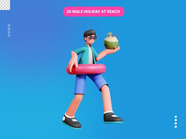 PSD male holiday at the beach 3d character