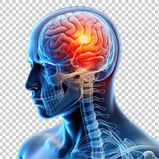 PSD 투명한 배경에 뇌가 강조된 남성 의료 인물
