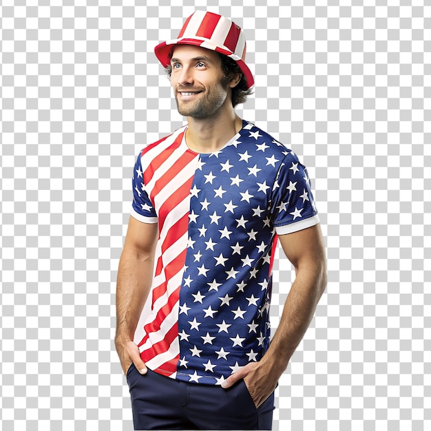 PSD modello maschile che indossa abiti a tema patriottico su uno sfondo trasparente