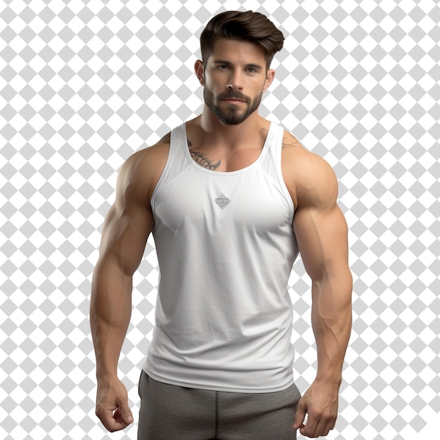 PSD male model wearing tank top isolated on transparent background png file format