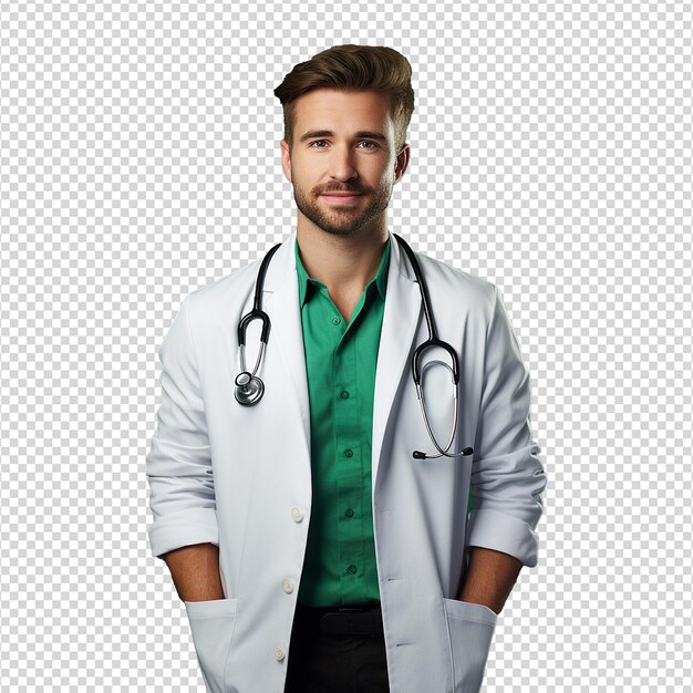 PSD male nurse crossed arms isolated on transparent background