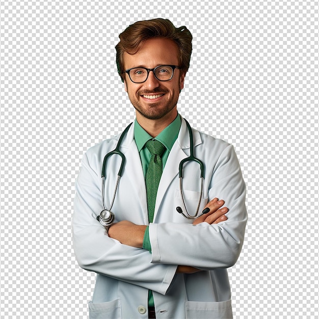 PSD male nurse crossed arms isolated on transparent background