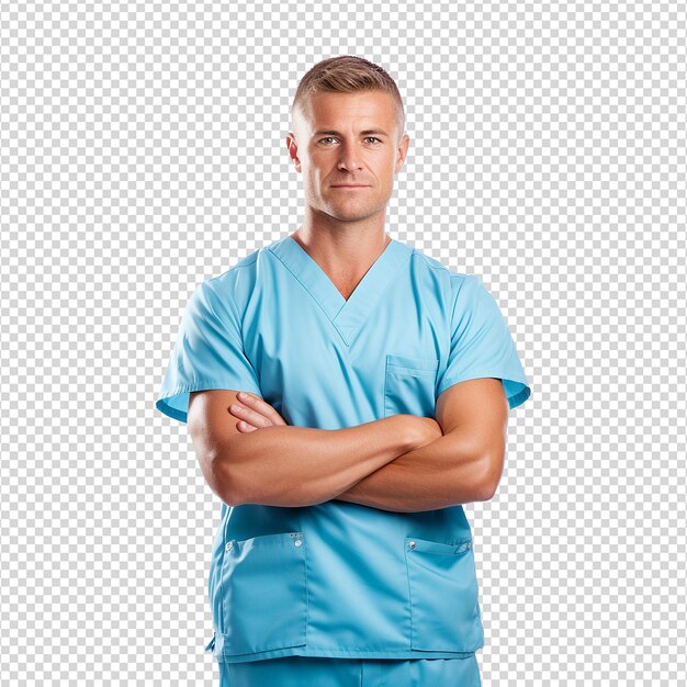 Male nurse crossed arms isolated on transparent background