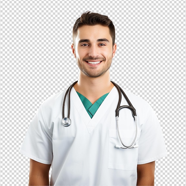 PSD male nurse crossed arms isolated on transparent background