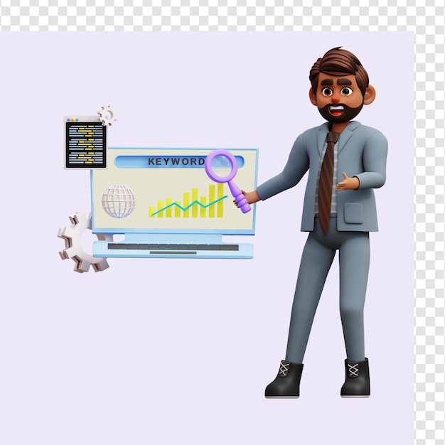 Male seo analyst 3d illustration