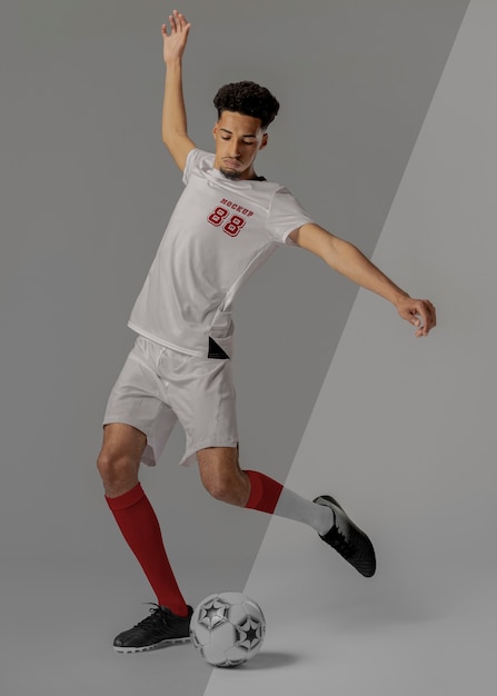 Male soccer player apparel mock-up