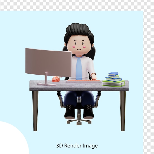 male student at the desk studying 3d rendering