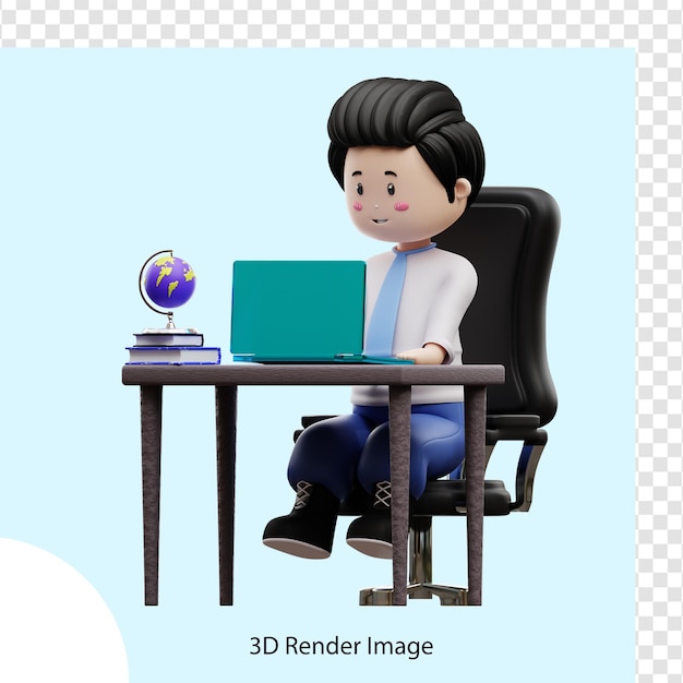 PSD male student at the desk studying 3d rendering