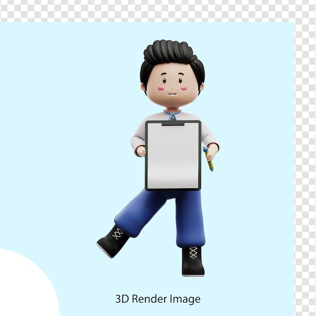 할당 보드 3d 렌더링을 들고 남자 학생