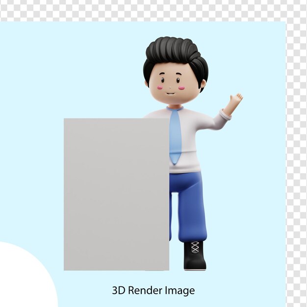 빈 종이 3d 렌더링을 들고 남성 학생