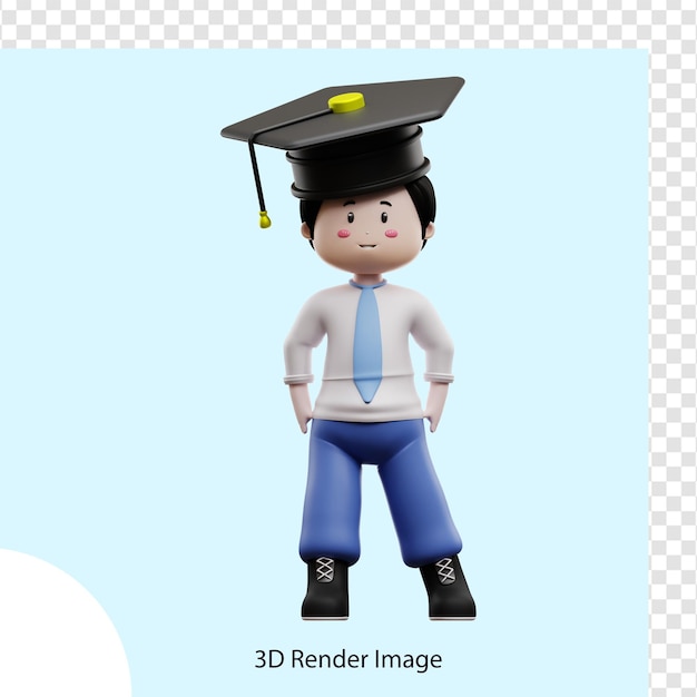 PSD studente maschio che indossa il cappello di graduazione rendering 3d