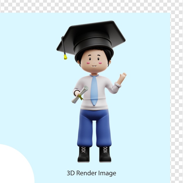 Male student wearing graduation hat 3d rendering