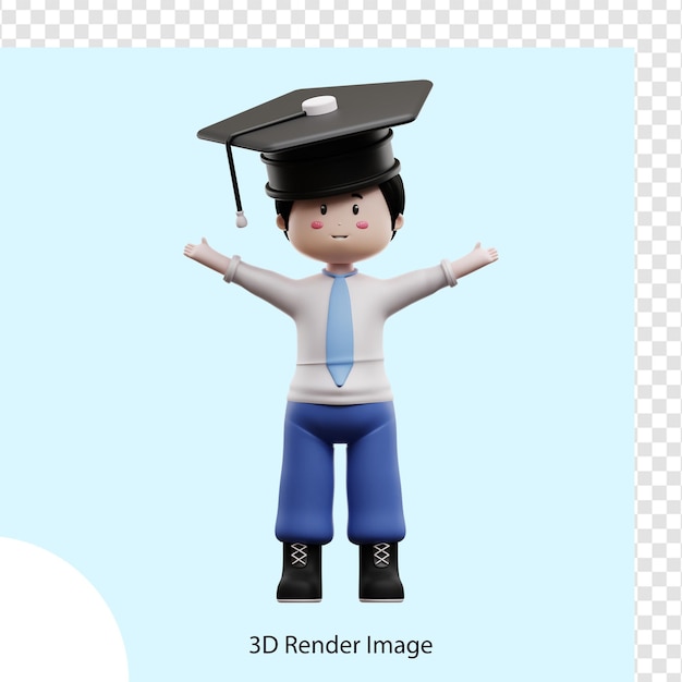 PSD male student wearing graduation hat 3d rendering