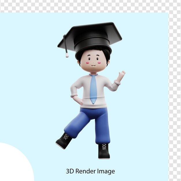 졸업 모자를 쓰고 남자 학생 3d 렌더링